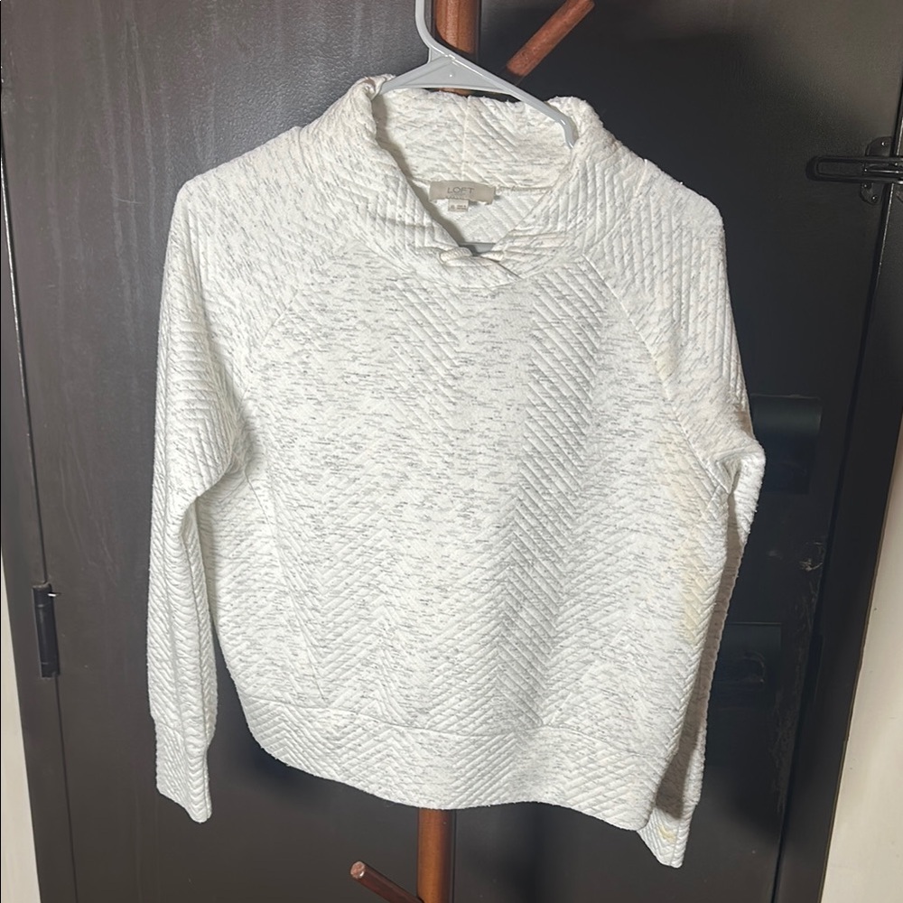 LOFT White Turtleneck Sweater with Ribbed Texture